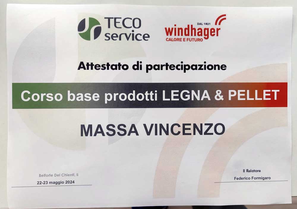 Mv Service srl ha partecipato il 23 Maggio al corso prodotti Legna e Pellet in collaborazione con  Teco Service e Windhager Italy 